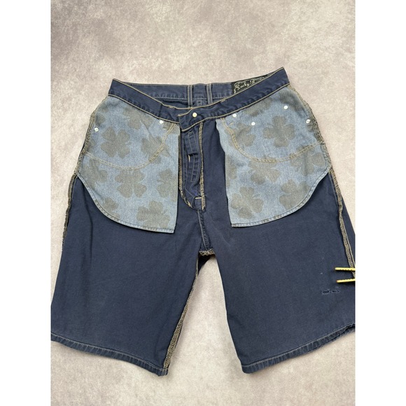 VTG 90's‎ Lucky Brand Dungarees Jeans Shorts Men 34 Blue Denim Distressed USA - Picture 8 of 16